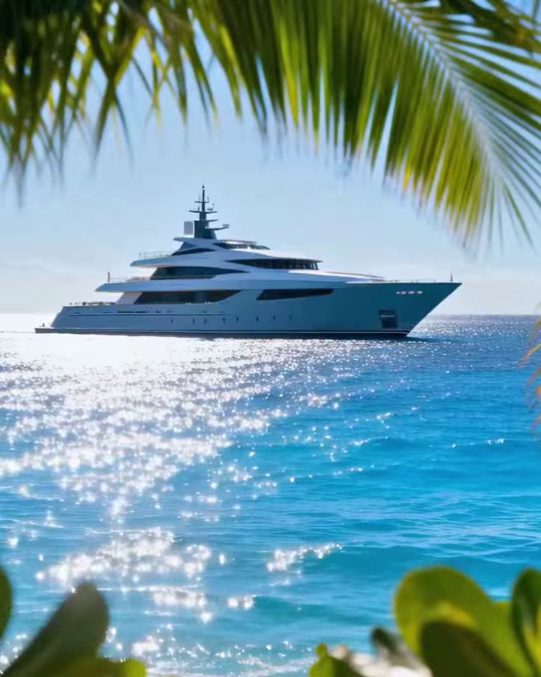 A superyacht at anchor in sparkling Maldives water